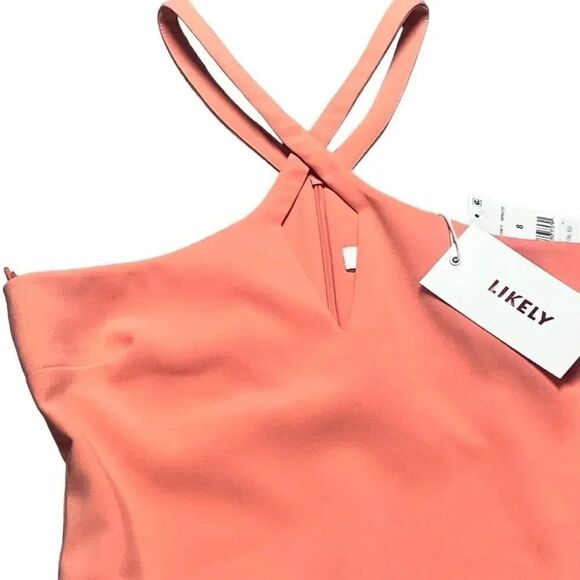 NWT LIKELY X REVOLVE Charles apricot Crossover-Neck Sleeveless Cocktail Dress - Picture 4 of 9